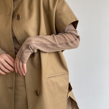 【nokcha original】twill slit long vest/beige_no0205