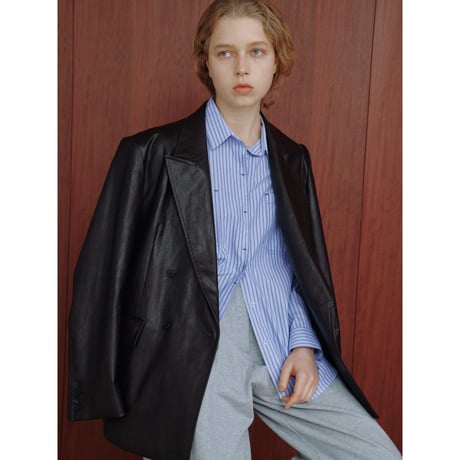 - AUTHENTIC series - double breasted fake leather jacket/deep brown_an0056