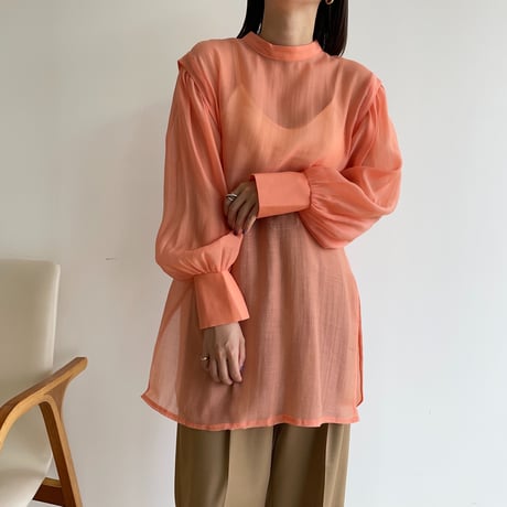 【nokcha original】2way volume sheer blouse/apricot orange_nb0046