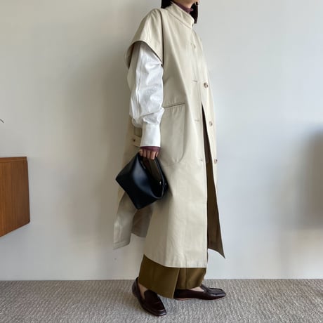 【nokcha original】twill slit long vest/ivory_no0204