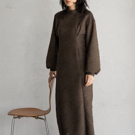 【nokcha original】volume long dress/brown_nd0119