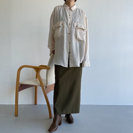 【nokcha original】pin stripe sheer over shirt/ivory_nt1044
