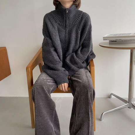 【nokcha original】zip up over knit/charcoal_nt1184