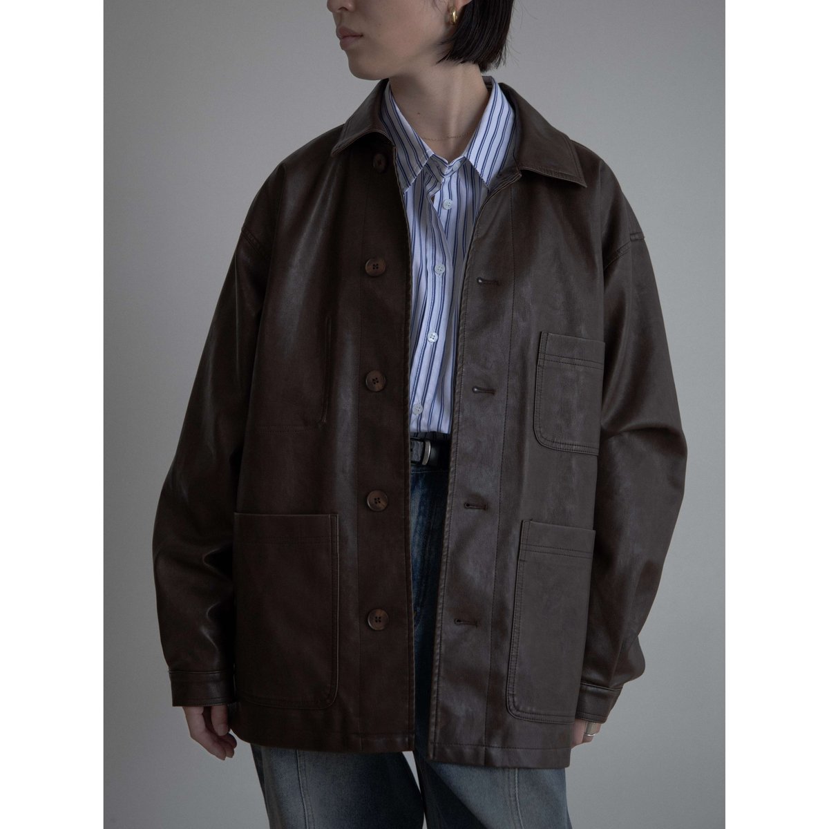 予約販売》mannish middle leather like jacket/2color 予約販売》mannish middle leather like jacket/2color