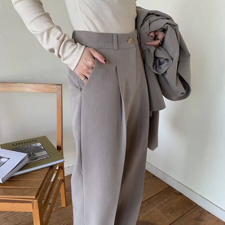 【NOKCHA original】quality long slacks slit pants/ greige_np0163