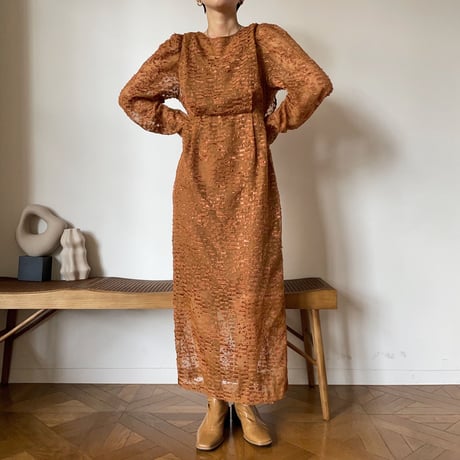 【nokcha original】jacquard sheer dress/camel_nd0092