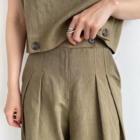 【nokcha original】 linen tuck cocoon pants/khaki_np0399