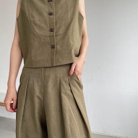 【nokcha original】2way linen vest/khaki_nt0966