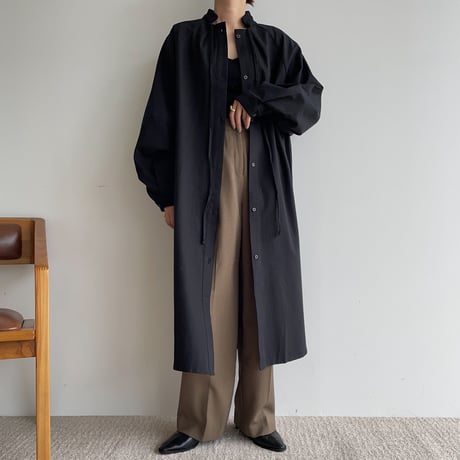 【nokcha original】accent jacquard long shirt/black_nb0081