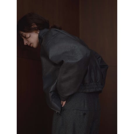 - AUTHENTIC series - throat latch fake leather jacket/blue gray_an0017