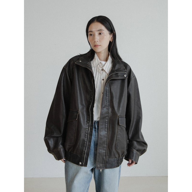 ジャケット・アウター NOKCHA vintage like fake leather jacket 予約販売》vintage like fake leather jacket/2colors