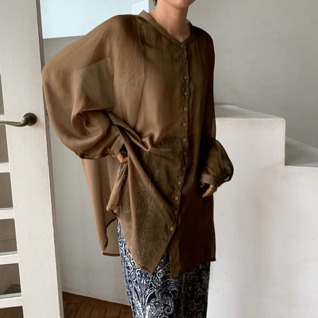 【nokcha original】sheer raglan over shirt/brown_nt0514