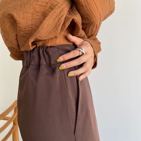 【nokcha original】satin slit pants/brown_np0456