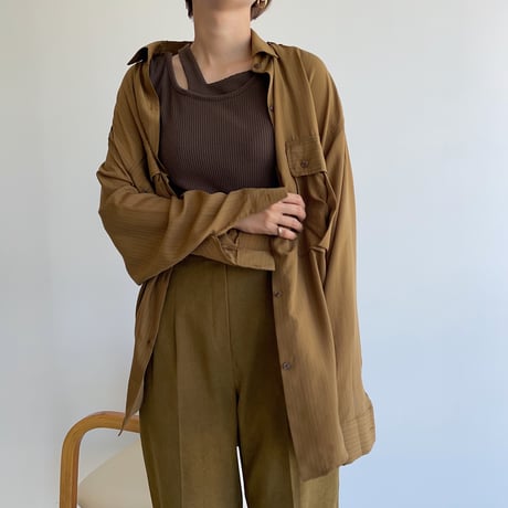 【nokcha original】pin stripe sheer over shirt/olive brown_nt1045