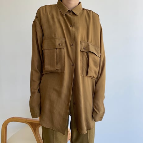 【nokcha original】pin stripe sheer over shirt/olive brown_nt1045