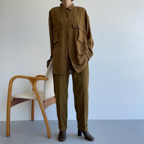【nokcha original】pin stripe sheer over shirt/olive brown_nt1045