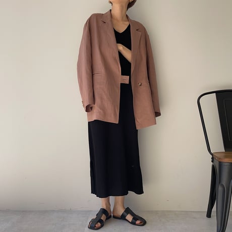【nokcha original】linen tailored jacket/pink brown_no0159