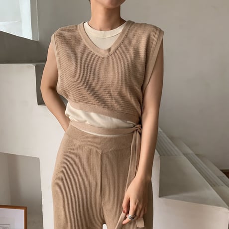 【nokcha original】thermal knit bustier/ beige_nt0455