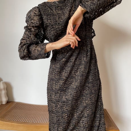 【nokcha original】jacquard sheer dress/black_nd0093