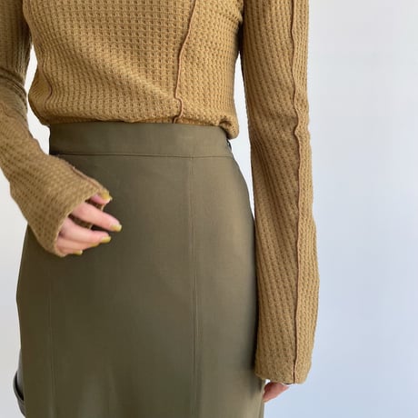 【nokcha original】stitch long skirt/khaki_ns0060