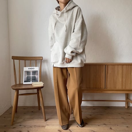 【nokcha original】unisex label hood pullover/oatmeal_nt0725