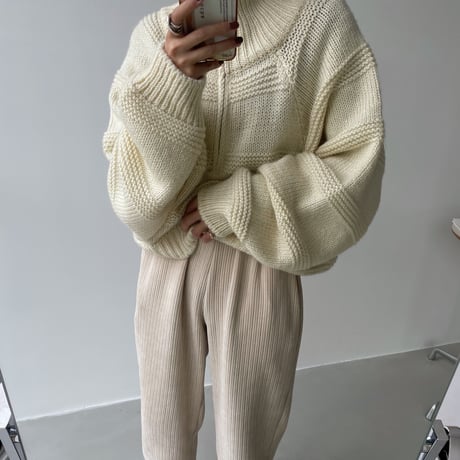 【nokcha original】zip up over knit/ivory_nt1174