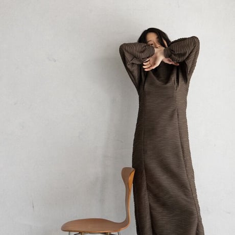 【nokcha original】volume long dress/brown_nd0119