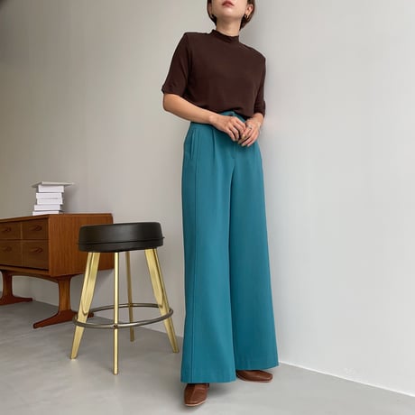 【nokcha original】back slit long pants/turquoise blue_np0452
