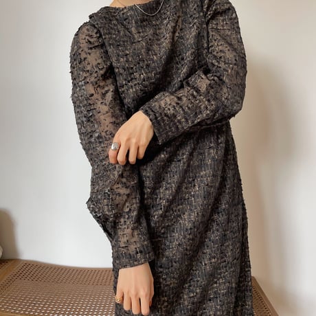 【nokcha original】jacquard sheer dress/black_nd0093