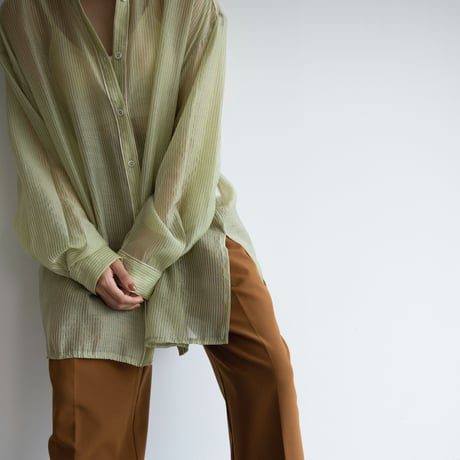 【nokcha original】piping sheer blouse/light green_nb0056