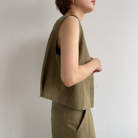 【nokcha original】2way linen vest/khaki_nt0966
