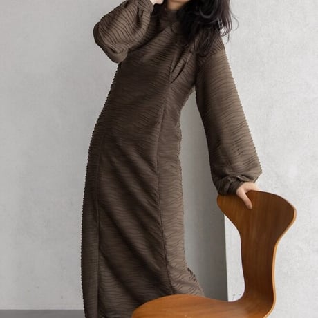 【nokcha original】volume long dress/brown_nd0119