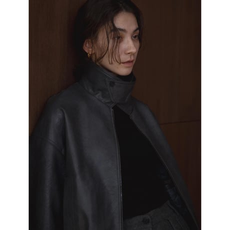 - AUTHENTIC series - throat latch fake leather jacket/blue gray_an0017