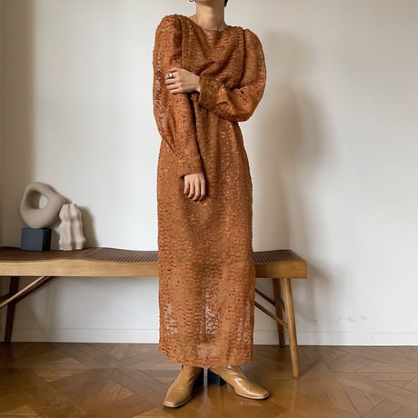 【nokcha original】jacquard sheer dress/camel_nd0092