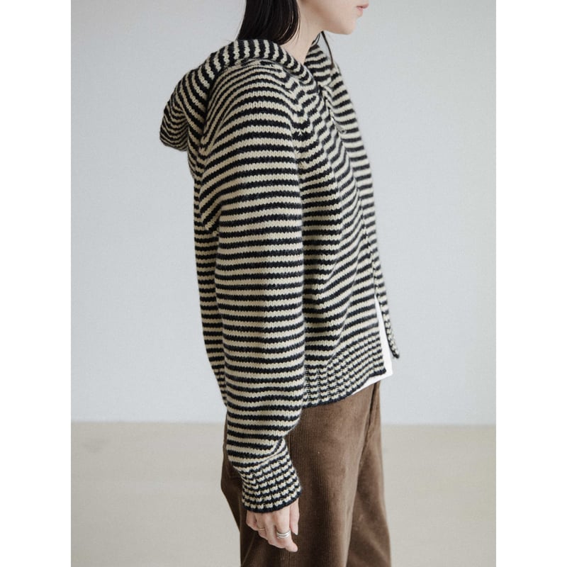 予約販売》2way zip border knit hoodie/2colors_nt242