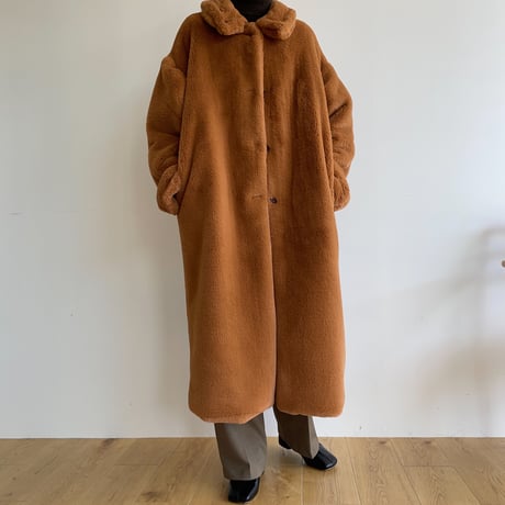 【nokcha original】long fur coat/camel orange_no0239