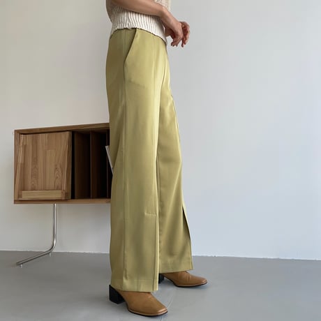 【nokcha original】satin slit pants/yellow green_np0455