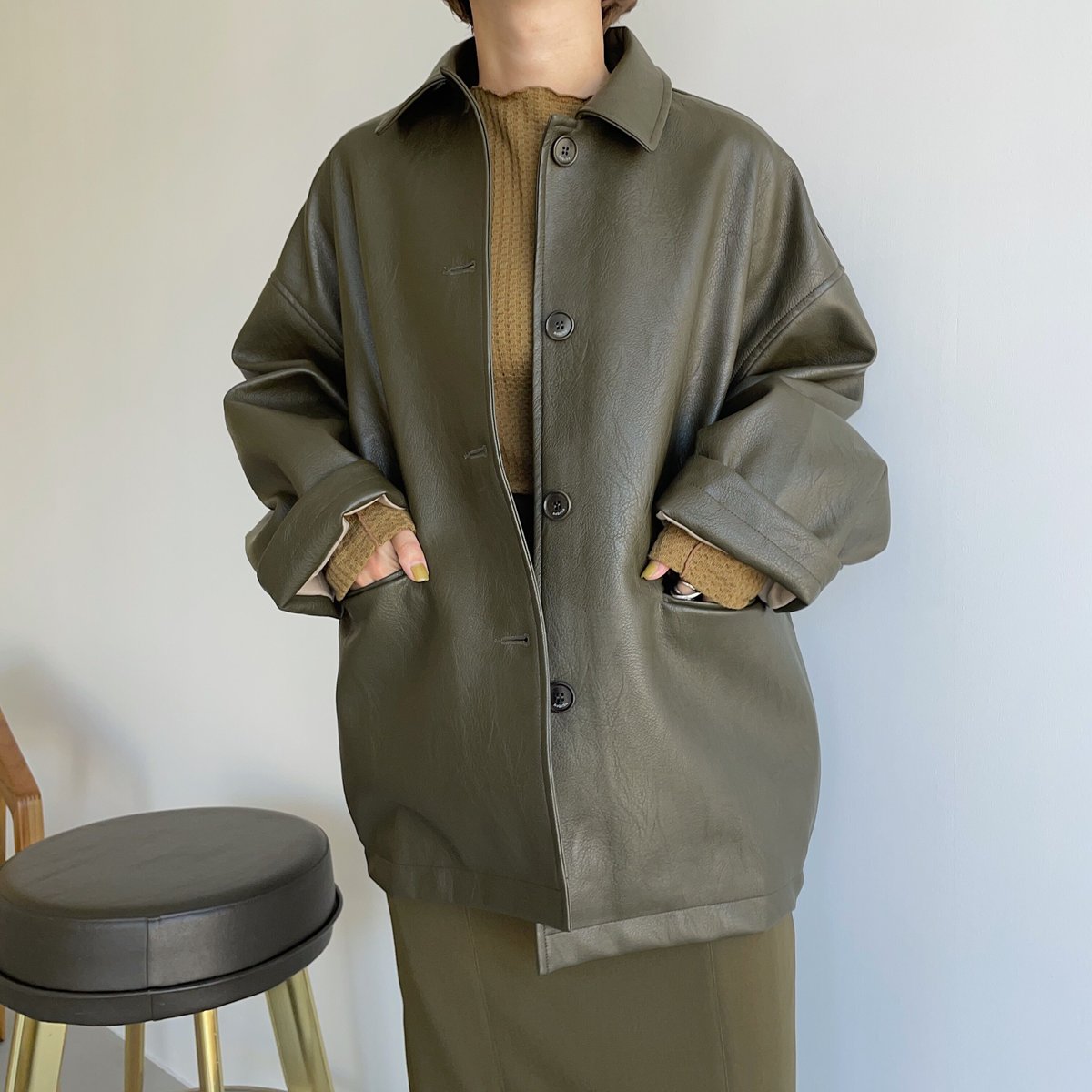 nokcha original】eco leather over jacket/deep k