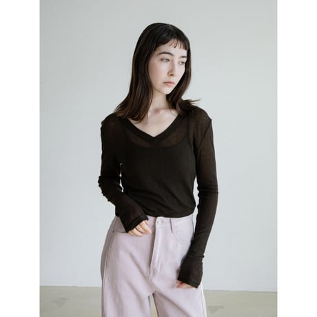 《予約販売》v neck sheer lib tops/3colors_nt2583