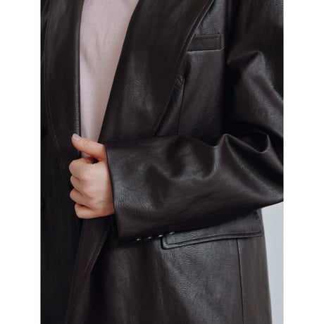 - AUTHENTIC series - double breasted fake leather jacket/deep brown_an0056