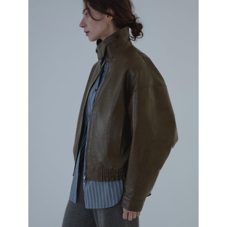 - AUTHENTIC series - throat latch fake leather jacket/khaki brown_an0016