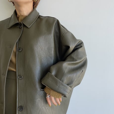 【nokcha original】eco leather over jacket/deep khaki_no0164