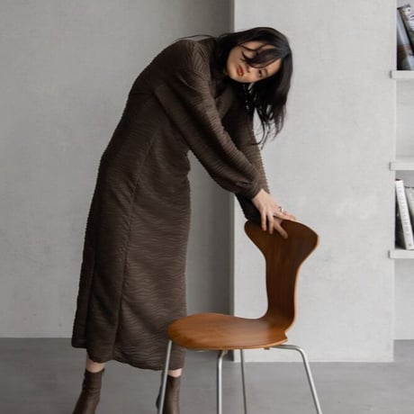 【nokcha original】volume long dress/brown_nd0119