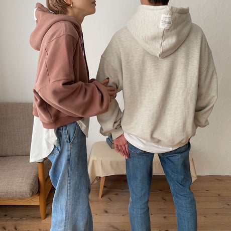 【nokcha original】unisex label hood pullover/oatmeal_nt0725