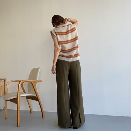 【nokcha original】back slit long pants/deep khaki_np0453