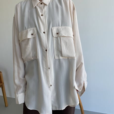 【nokcha original】pin stripe sheer over shirt/ivory_nt1044