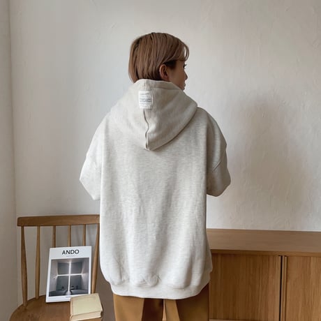 【nokcha original】unisex label hood pullover/oatmeal_nt0725