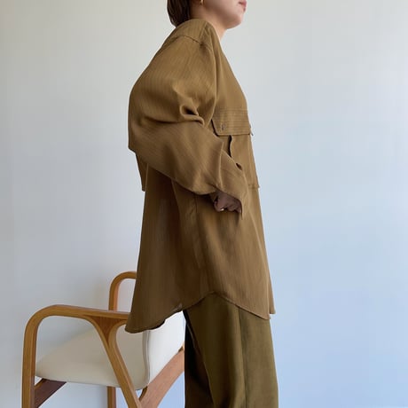【nokcha original】pin stripe sheer over shirt/olive brown_nt1045