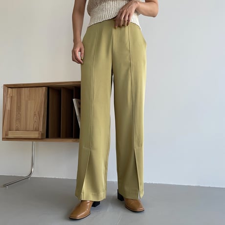 【nokcha original】satin slit pants/yellow green_np0455