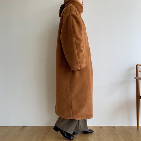 【nokcha original】long fur coat/camel orange_no0239